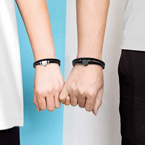 Oinsi Heart Urn Bracelet for Ashes, Cremation Jewelry Leather Bracelets for Men Women, Memorial Jewelry With Filling Kits - color: Black-20cm