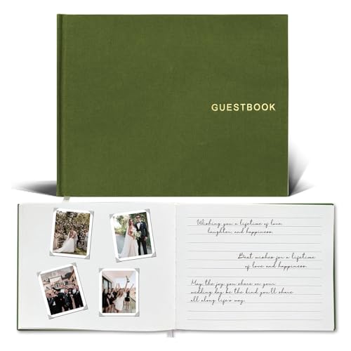 Wedding Guest Book – Guest Book for Receptions, Baby Showers & Celebrations | Grass Green Linen Hardcover, Polaroid Guest Book with 100 Half Blank and Lined Pages for Signatures and Photos - color: Grass Green