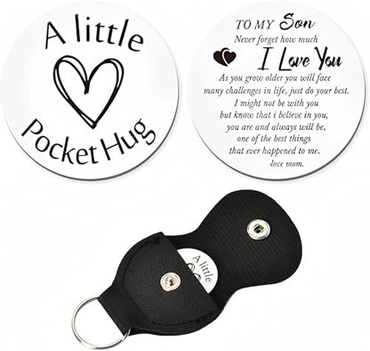 ShiQiao Spl To My Son Gifts from Mom Never Forget How Much I Love You Keychain for Son Birthday Christmas Gifts Pocket Hug Keychain Token for Son Motivational Inspirational Gifts with Leather Case - color: To My Son