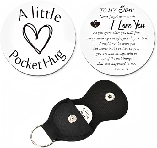 ShiQiao Spl To My Son Gifts from Mom Never Forget How Much I Love You Keychain for Son Birthday Christmas Gifts Pocket Hug Keychain Token for Son Motivational Inspirational Gifts with Leather Case - color: To My Son