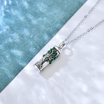Sterling Silver Tree of Life Urn Necklace for Ashes Owl Necklace Pendant Charm for Women Memorial Gifts Keepsake Always in My Heart Memory Necklace Jewelry - style: Green Bar Tree of Life