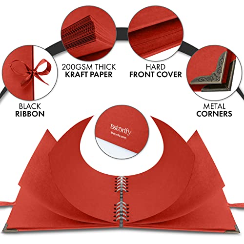 Bstorify Square Scrapbook Photo Albums 7 x 7 Inch Red Thick Paper, Hardcover, Metal Corners, Ribbon Closure - Ideal for Your Scrapbooking Albums, Art & Craft Projects | Hardcover with Thick 200 GSM Kraft Paper, Ideal for Your Scrapbooking Albums, Art & Cr