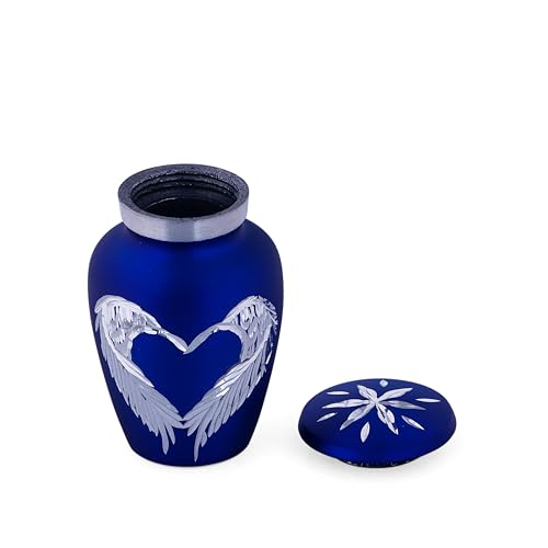 Angel Wings Blue Small Urns for Ashes - Mini Urns for Ashes - Tiny Keepsake Urns for Human Ashes - Capacity 3 Teaspoon - Height 3 Inches Bag. - color: Blue