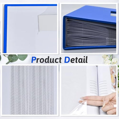 Popotop Photo Album 4x6 100 Photos with Writing Space, Leather Cover Album with Display Picture Window, Photo Book for Wedding Family Baby Gift - color: Royal Blue, size: 100 Pockets