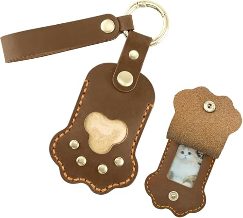 Pet Memorial Keychain,Dog Hair Keychain, Handmade Full Grain Leather Paw Shape Keychain for Dog Cat Hair Keepsake, Holds Fur & Photo, Personalized Memorial Gift for Pet Loss (Upgrade-Brown) - color: Upgrade-classic Brown