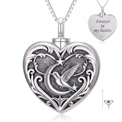 WINNICACA Cremation Jewelry for Ashes Locket Ashes Necklace Urn Necklace for Women Sterling Silver Cremation Necklace for Ashes Fine Keepsake Picture Necklace Memorial Jewelry - style: D07-Hummingbird Urn Necklace