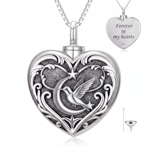 WINNICACA Cremation Jewelry for Ashes Locket Ashes Necklace Urn Necklace for Women Sterling Silver Cremation Necklace for Ashes Fine Keepsake Picture Necklace Memorial Jewelry - style: D07-Hummingbird Urn Necklace