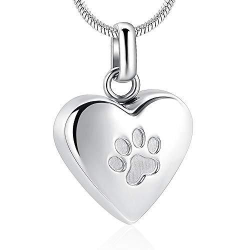 zeqingjw Pet Cremation Jewelry for Ashes Pendant Paw Print Pet Heart Urn Necklace Memorial Keepsake Jewelry for Pet/Dog's/Cat's Ashes - color: Heart-Silver