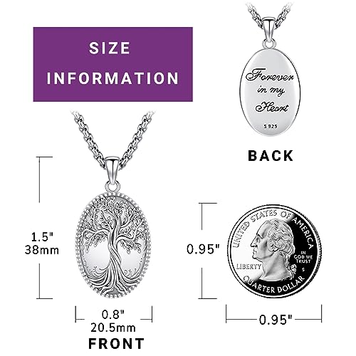 Picture Locket Necklace for Women Men Rose 14K Real Gold 925 Sterling Silver Jewelry Heart Locket Necklace that Holds Pictures Tree of Life Viking Wolf Celtic Knot St Christopher St Michael Pendant - color: I2-3-Tree of Life Locket