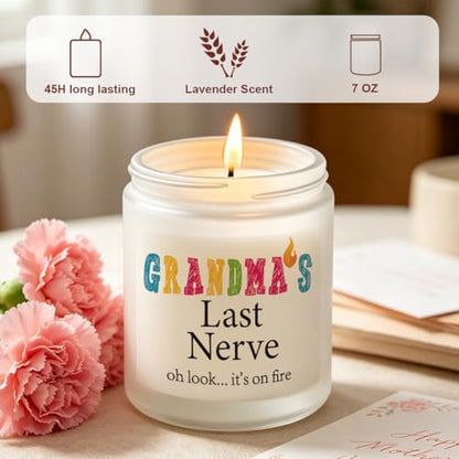 Grandma Gifts Novelty Lavender Scented Soy Candle Gift Funny Grandmother Mother's Day Birthday Gift for Gigi Grandma Grandmother Grandma's Last Nerve Candle - color: Grandma