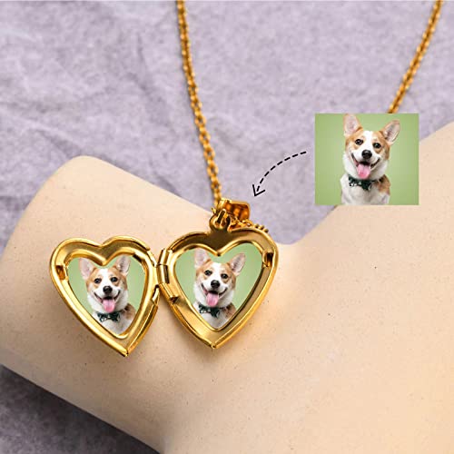 KunBead Women's Heart Photo Locket Necklace with Picture inside I Love You Heart Shaped Jewelry Pendant Necklace - color: gold