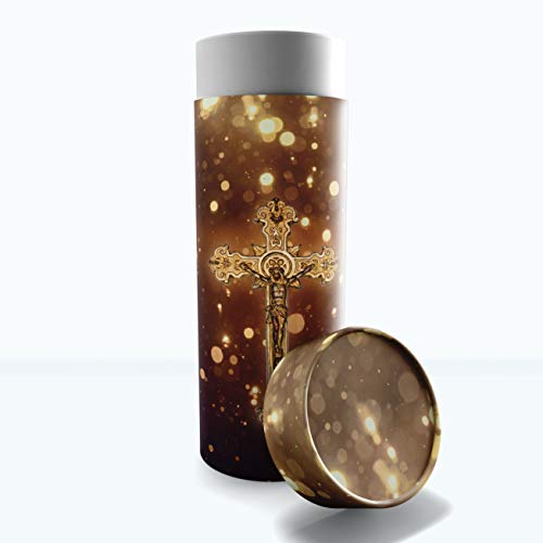 Gold Cross Scattering Tubes for Human Ashes TSA Approved Scattering Urn and Eco-Friendly Biodegradable Urns for Human Ashes & Biodegradable Urn for Burial at Sea - color: Gold Cross, size: Large 12"x5"