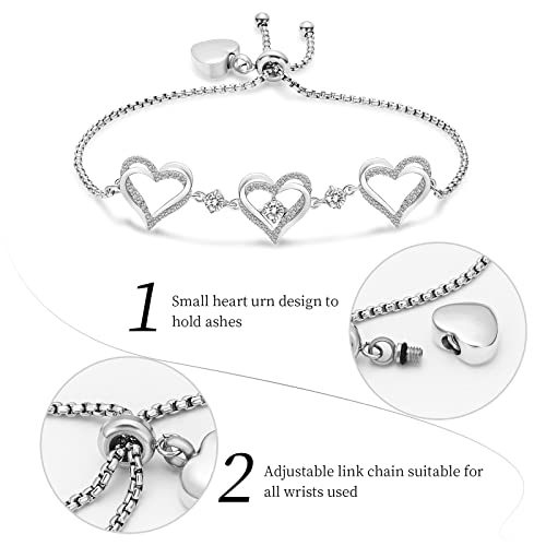 shajwo Heart Urn Bracelet for Ashes for Women - color: Silver-White