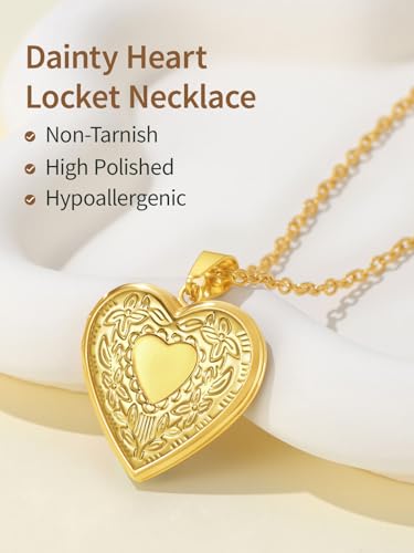 FindChic Locket Necklace for Women Custom Photo Memorial Gifts Multi-Shaped - color: Gold-Heart to Heart