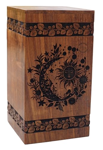 Sun & Moon Urns, Night Galaxy Unique Wooden Urn, Humans & Burial Urns for Ashes - Adult or Pet Dog Cat Ashes Cremains Memorial Funeral Urns for Adult Male Female ((9.5X5.5INCH) 180CB) - size: (9.5X5.5INCH) 180CB)