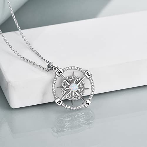 WINNICACA Celtic Knot Necklace 925 Sterling Silver Celtic Pendant Irish Urn Necklace Jewelry Birthday Anniversary Valentine's Day Gifts for Her Women Wife Girlfriend Daughter - style: 3-Compass Necklace(White Opal)