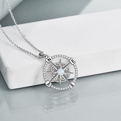 WINNICACA Celtic Knot Necklace 925 Sterling Silver Celtic Pendant Irish Urn Necklace Jewelry Birthday Anniversary Valentine's Day Gifts for Her Women Wife Girlfriend Daughter - style: 3-Compass Necklace(White Opal)