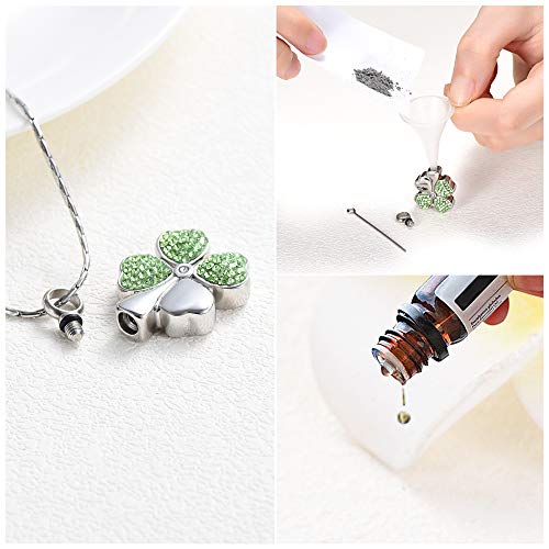 constantlife Cremation Jewelry Memorial Urn Necklace for Ashes Lucky Four-Leaf Clover Design Stainless Steel Pendant Keepsake - color: Silver+Light Green