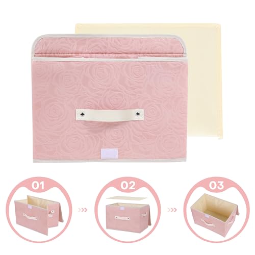 ANMINY Fabric Storage Box Bins with Lids, Rose Print, Pink, 2PCS Large | Keepsake Memory Storage, Nonwoven Fabric, PP Board Frame, Washable, PU Handles, Foldable Stackable, Decorative, 15"x10"x10" - size: Large (Pack of 2)