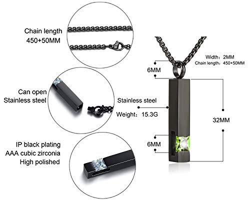 YOUFENG Urn Necklaces for Ashes Birthstone Cube Urns for Human Ashes Memorial Cremation Urn Locket Keepsake Ashes Jewelry - style: August