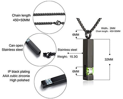 YOUFENG Urn Necklaces for Ashes Birthstone Cube Urns for Human Ashes Memorial Cremation Urn Locket Keepsake Ashes Jewelry - style: August