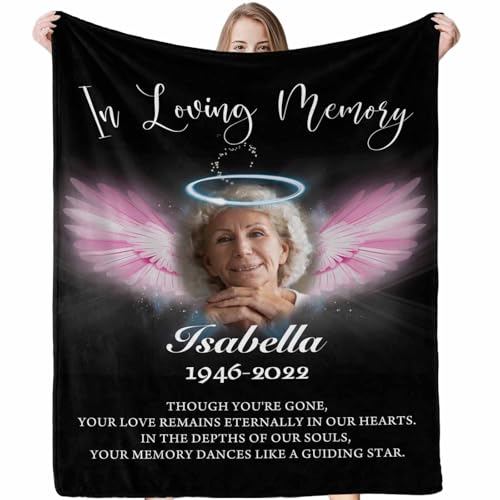 LOSARON Personalized Memorial Blanket with Photos & Name,A Letter from Heanven Sympathy Blanket,Loss of Dad Mom Husband Wife Friend - color: 1 Photo-1