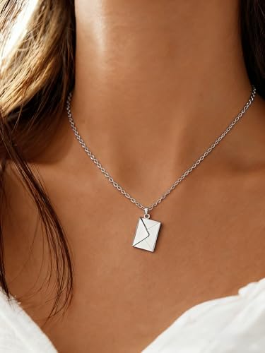 FindChic Locket Necklace for Women Custom Photo Memorial Gifts Multi-Shaped - color: Silver-Envelope