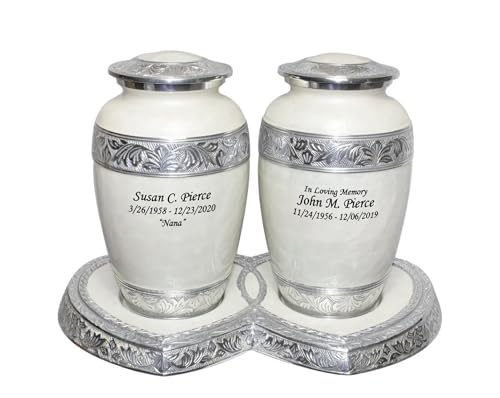 Urns for Human Ashes, Personalized Companion Cremation Urns for Two Adults | Double Funeral Ash Containers With Heart Base