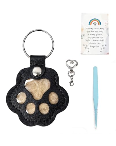 Cat & Dog Hair Keychain, Leather Dog Paw Hair Holder Fur Collection Key Chain Keepsake Pet Loss Memorial Gift - color: Black