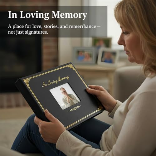 Funeral Guest Book for Memorial Service,in Loving Memory Guest Book | with Pen & 50 Memorial Cards,124 Pages Hardcover Funeral Guestbook with Photo Insert, Funeral Sign In Book for Guests