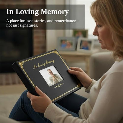 Funeral Guest Book for Memorial Service,in Loving Memory Guest Book | with Pen & 50 Memorial Cards,124 Pages Hardcover Funeral Guestbook with Photo Insert, Funeral Sign In Book for Guests