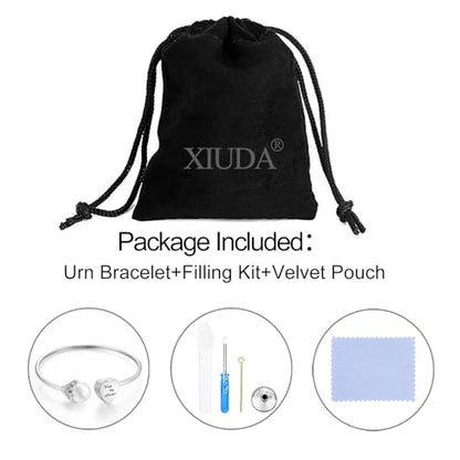 XIUDA Urn Bracelet for Human Ashes Butterfly Heart Ash Bracelet for Women Stainless Steel Openable Cuff Bangle Cremation Bracelet - Always in My Heart - color: Silver Pearl-With Me Always