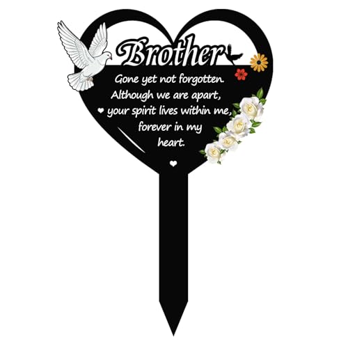 Memorial Grave Markers Heart Memorial Plaque Stake Sympathy Grave Markers Cemetery Cardinals Garden Stake Memorial Metal Grave Stake Decoration for Brother Sister Cemetery Outdoors Yard Garden (Brother-A) - color: Brother-A