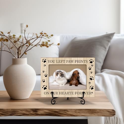 Sympathy Gift Wood Photo Frame for Loss Of Pet Owner Pet Dog Mom Cat Dad, Pet Memorial Home Table Decor Supplies Remembrance Tabletop Pet Paws Picture Frame with Stand (4x6" Horizontal Photo) -19
