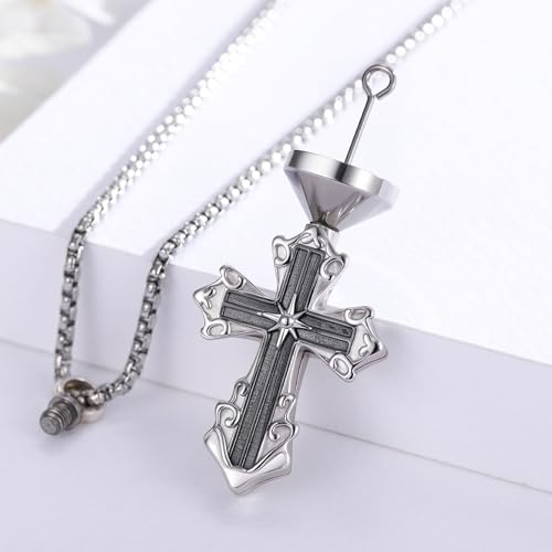925 Sterling Silver Celtic Cross Urn Necklace for Ashes | Memorial Keepsake Cremation Catholic Jewelry for Men Women - color: Silver-H