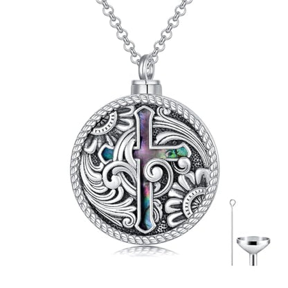 PELOVNY Urn Necklaces for Ashes of Loved Ones 925 Sterling Silver Personalized Heart Locket Urn Necklace Cremation Keepsake Memorial Jewelry Gifts for Women Men - color: Cross Urn