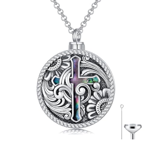 PELOVNY Urn Necklaces for Ashes of Loved Ones 925 Sterling Silver Personalized Heart Locket Urn Necklace Cremation Keepsake Memorial Jewelry Gifts for Women Men - color: Cross Urn