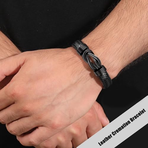 RIPFEVURN Urn Bracelet for Ashes for Women Men Infinity Knot Cremation Jewelry Leather Cuff Bangle Memorial Ashes Bracelet
