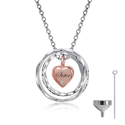 Sterling Silver Cremation Jewelry for Ashes Pendant Eternity Urn Necklace Keepsake Memorial Gifts You Are Always In My Heart I Love You Forever - color: Rose, style: Sister