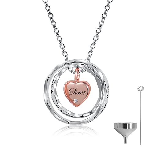 Sterling Silver Cremation Jewelry for Ashes Pendant Eternity Urn Necklace Keepsake Memorial Gifts You Are Always In My Heart I Love You Forever - color: Rose, style: Sister