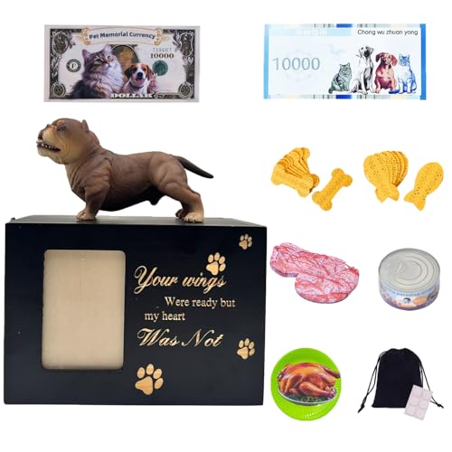 Pet Urns for Dogs – Wooden Dog Urns for Ashes with American Bully Figurine, Locking Frame Dog Urn, Small Pet Urns for Cats or Dogs, Pet Ashes Keepsake Box for Home Display - color: American Bully 4240, size: Black framed urn