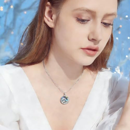 Urn Necklace for Women Sterling Silver Meaningful Memorial Jewelry | Paw Print/Butterfly/Dragonfly/Bird/Dolphin/Mountain/Tree of Life Urn Necklace for Ashes Cremation Keepsake Jewelry for Women - style: Abalone-Ocean Wave