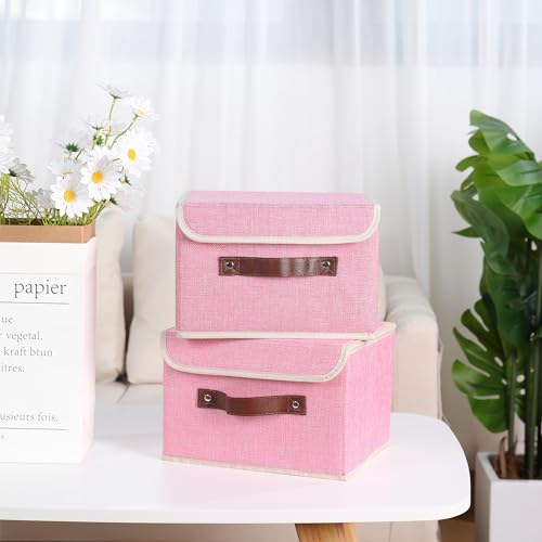 ANMINY Fabric Storage Box Bins with Lids, Pink, 10"x8"x7", 2 Pack - color: Pink, size: Small (Pack of 2)