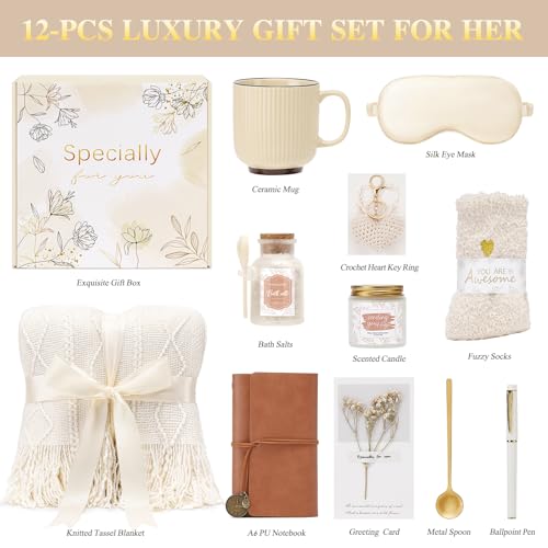 Mothers Day Get Well Gifts for Women Self Care Gift Basket - Birthday Gifts for Women Spa Care Package - Sympathy Inspirational Easter Day Gift Baskets for Her Mom Friend Wife (White) - color: White