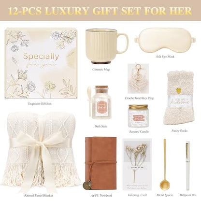 Mothers Day Get Well Gifts for Women Self Care Gift Basket - Birthday Gifts for Women Spa Care Package - Sympathy Inspirational Easter Day Gift Baskets for Her Mom Friend Wife (White) - color: White