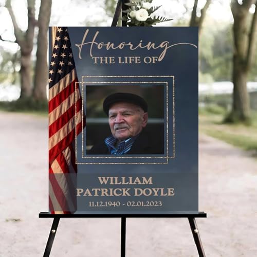 Large American Flag Funeral Welcome Sign, Celebration of Life Welcome Sign, in Loving Memory Sign, Celebration of Life, Celebration of Life Sign, Memorial Sign with Photo,Funeral Welcome Signs &5 - color: Version #17