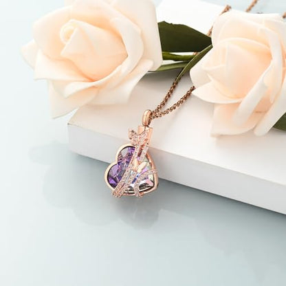 shajwo Butterfly Heart Urn Necklaces Cremation Jewelry for Ashes for Women Men Memorial Human Ashes Pendant - color: Rose Gold-Purple