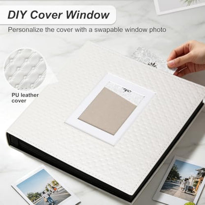 RECUTMS Photo Album 600 Pockets 4x6 Pictures Leather Wedding Albums White | Large Capacity, Horizontal Vertical Pockets, Black Pages, Graduation Family Anniversary Album, Luxury Leather Checked Texture - color: White, size: 600 pockets