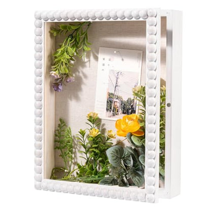 Muzilife 11x14 Shadow Box Pine Wood with Unique Bead Door, 3.18 Deep, White - color: White-bead Shape, size: 11"x14"