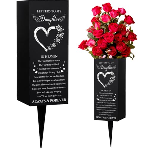 WEBEEDY Letters to My Daughter Grave Vase Happy Heavenly Birthday Metal Cemetery Vases with Spike, Heart Butterflies Wings Memorial Vases, Memorial Gifts for Loss of Gaughter, 1pc, 3.1x7.9 Inch - color: A Letter to My Daughter
